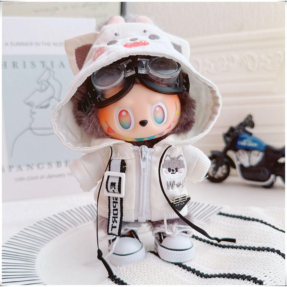 Clothes]Clothes [Only For 15/17Cm Labubu Doll Clothing Cool Handsome Wolf Hoodie Coat Glasses Collar Trendy Clothing Accessories