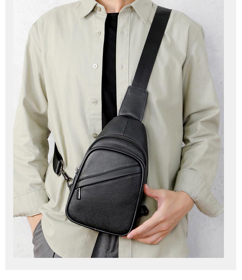 Men's Crossbody Chest Bag - Trendy Korean Style Cowhide Shoulder Bag