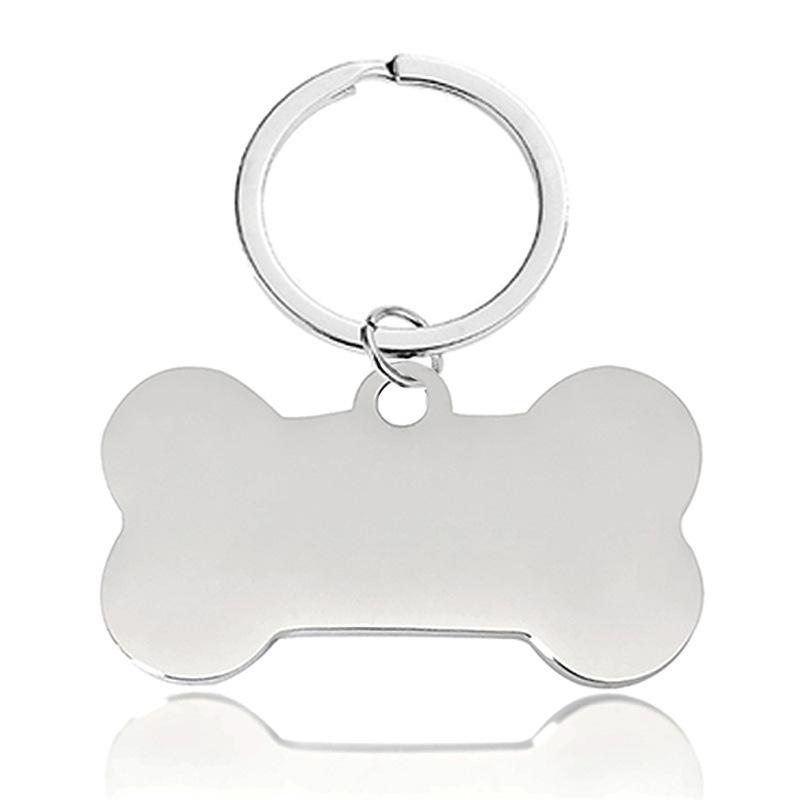 Stainless Steel Bone Pet Tag Keychain, Mirror Finish, Engravable with Text & Numbers. 50x28mm
