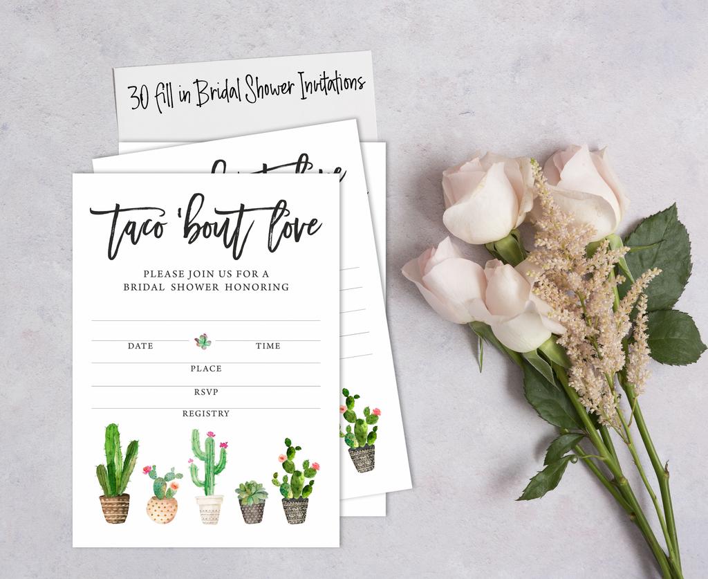 Inkdotpot 30 Bridal Shower InvitationsA  Cactus Taco'bout loveA  Wedding Fill-In Style Invites Blank