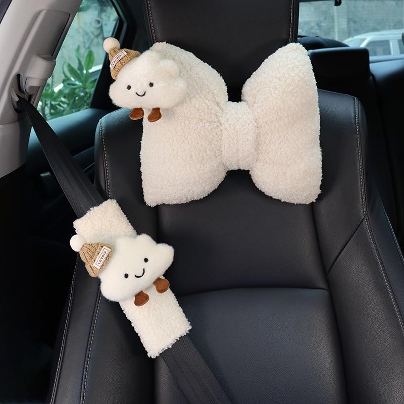 1 buc. Perna de Gât pentru Tetieră Auto Desen Animat Universală Drăguță Nor Confortabilă Pluș în Formă de Fundă Perne Auto Suport Spate Perna Interior