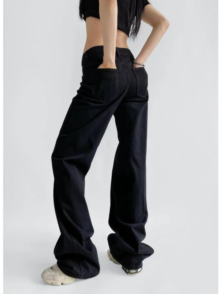 American Low-Waist Straight-Leg Loose Denim Distressed Wide-Leg Floor-Length Pants 2025 Summer Collection