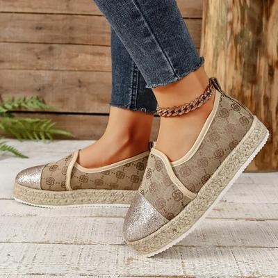 Mode Freizeit Damen Web-Slipper Rutschfest Flach Runde Zehen Atmungsaktiv Slip-on Damen Flats Damen Dicke Plateau Bequeme Canvas Schuhe