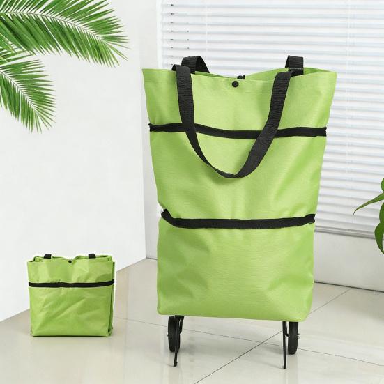 Foldable Shopping Trolley on Wheels Heavy-Duty Waterproof Oxford Fabric Collapsible Grocery Bag with Silent Wheels Rolling Shopping Cart