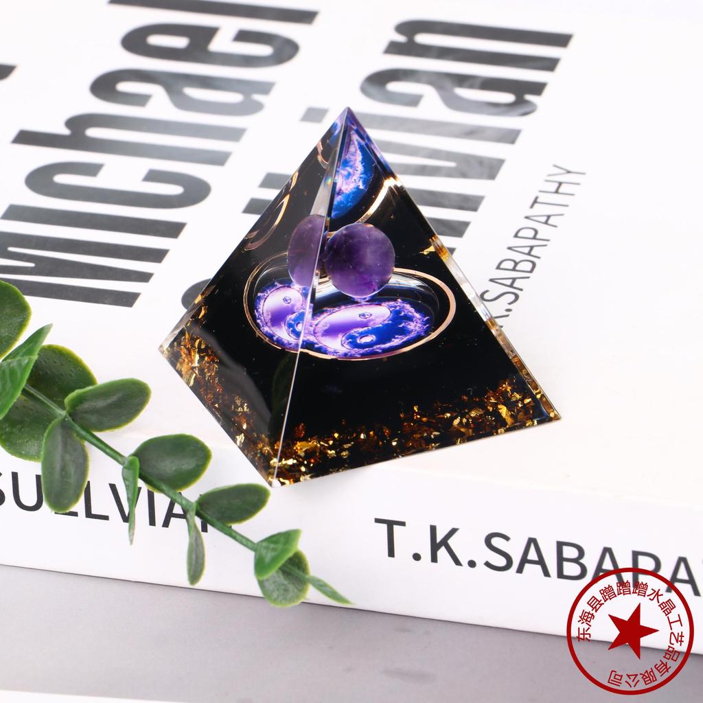 Handmade Natural Crystal Resin Pyramid Ornament for Home and Office