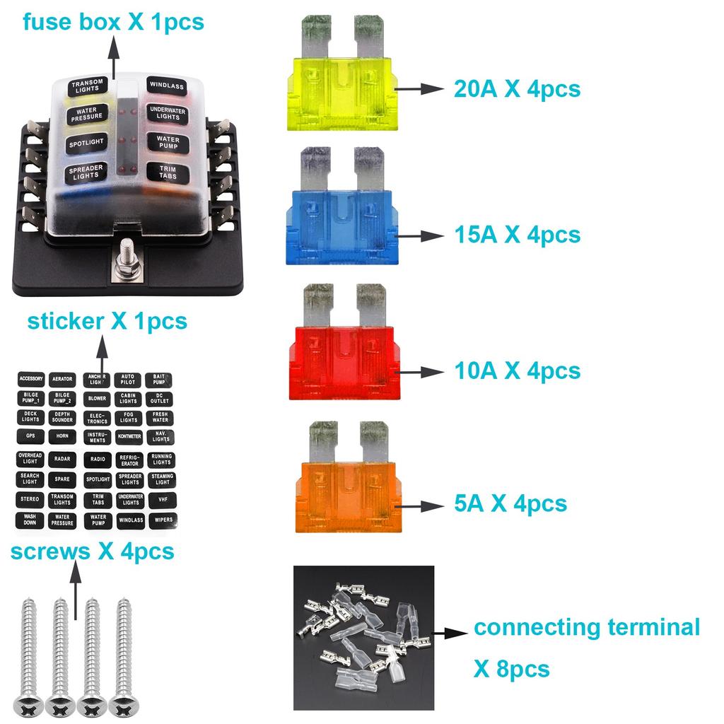 1 In 8 Out Car RV Fuse Box Base Insurance Insert PC Terminal Block Black