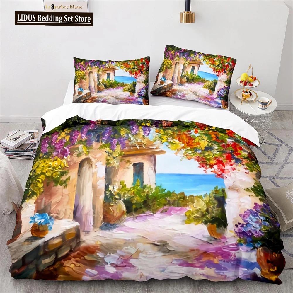 Comforter Oil Painting Pink Cherry Blossoms Tree Flowers Polyester Comforter King Queen Full Size For Girls Boys Kid