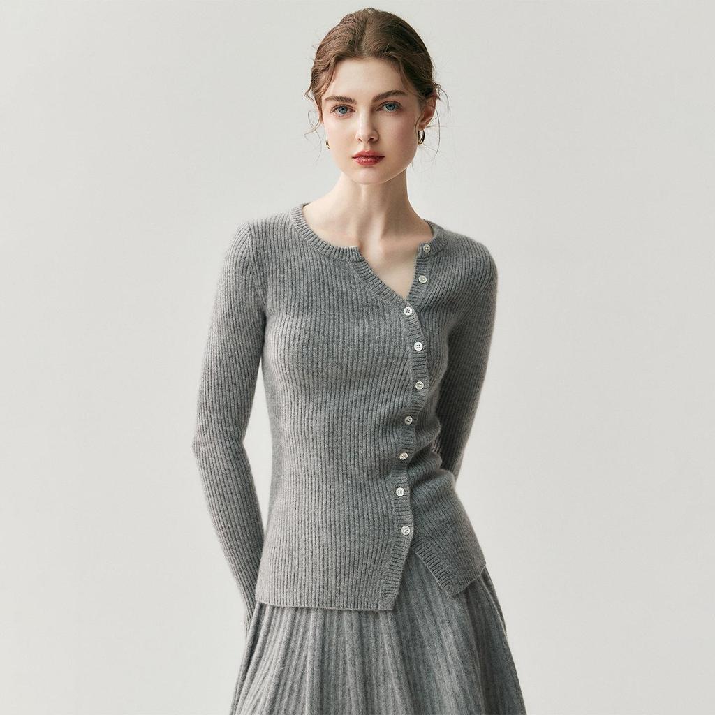 2025 Autumn/Winter Women's V-Neck Slim Fit Cashmere Cardigan - Two-Way Wear, Versatile Knit Jacket