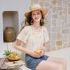 Women's French Embroidered Floral Square Neck Babydoll Blouse