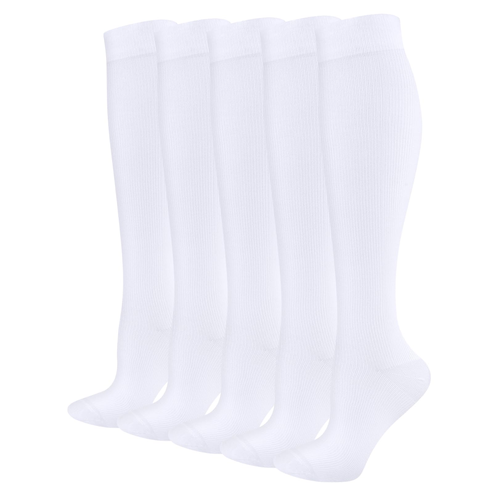 

[YUEDGE] Compression Socks for Men, Elastic Stockings, High Socks, White, Running, Sports Socks, Suitable for Men 25-27cm, 5 Pairs