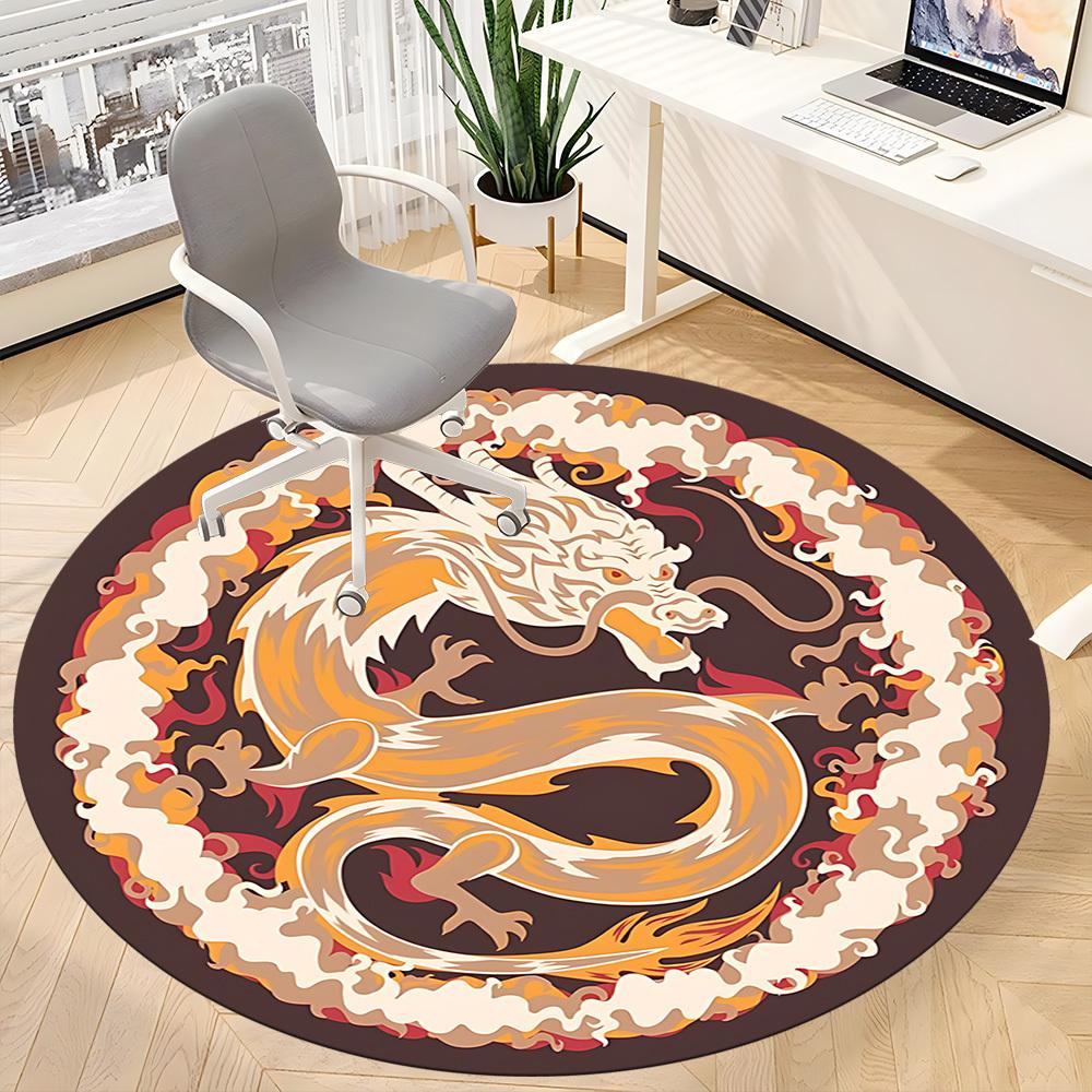 1pc Dragon Circle Office Round Area Rug, Indoor Mat Suitable For Office, Under Office Chairs Bedroom Living Room Home Decor, Room Deco