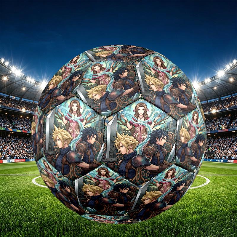 Final Fantasy Print Size 5 Soccer Ball, PU Wear Resistant Football for Match Training and Daily Practice, Birthday Gift for Soccer Fans