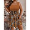 Damen Modisches Lässiges Farbblockiertes Bedrucktes Ärmelloses Taillenkleid in Großer Größe