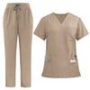 Damen V-Ausschnitt Kurzarm Kasack-Uniform Set mit Oberteil und Hose