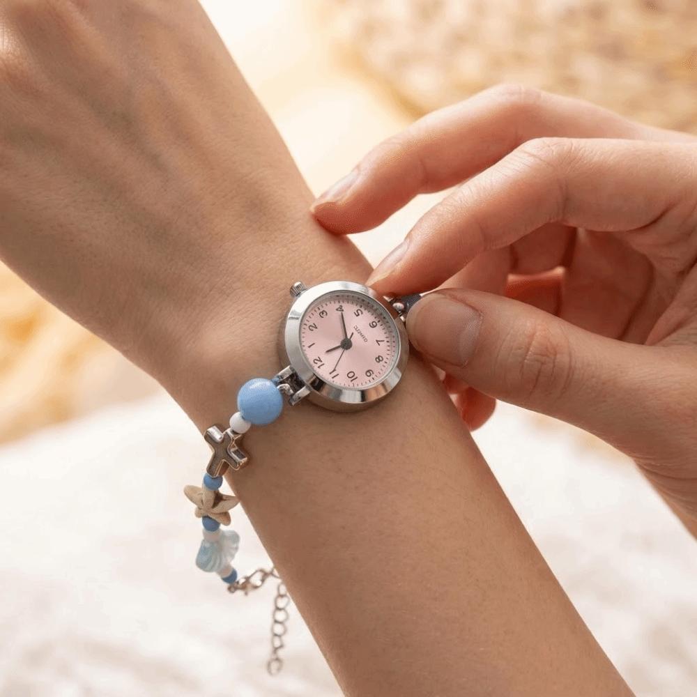 Adjustable Bracelet Watch Starfish Shell Quartz Watch New Ceramic Beaded Bracelet Watch  Gift