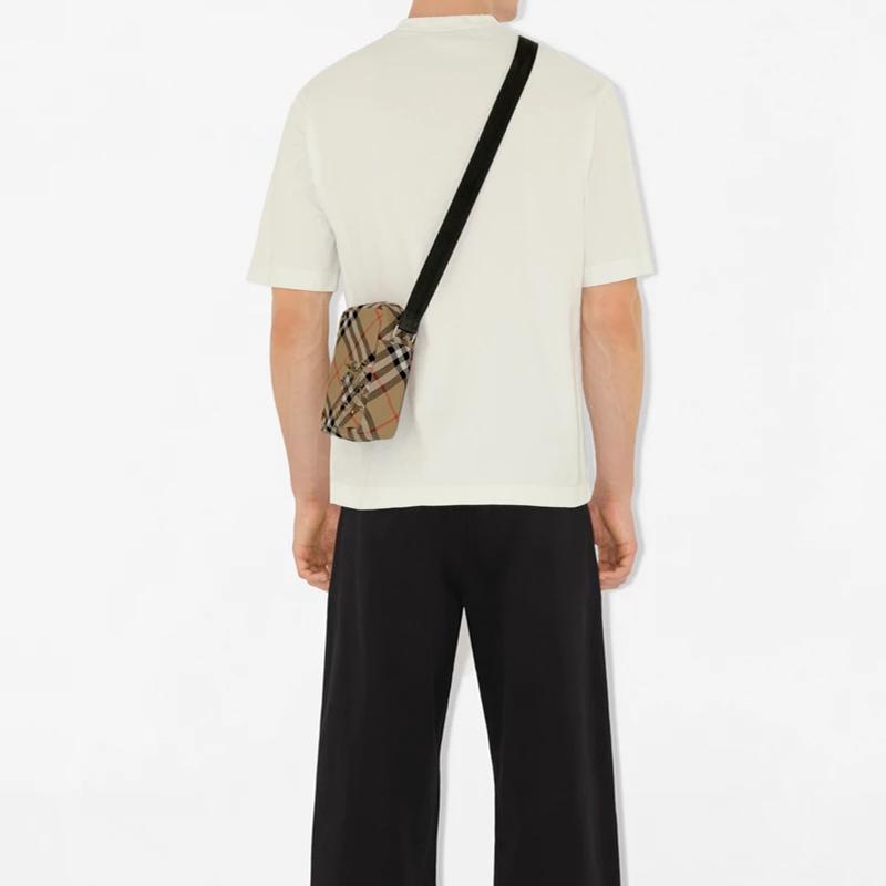 Burberry Vintage Check Canvas Crossbody Bag With Equestrian Knight Embroidery For Daily Use