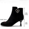Women's Boots Fashion Pointed High-heeled Short Boots Women Suede Casual Ankle Boot Plush Warm Winter Boots Botas Invierno Mujer