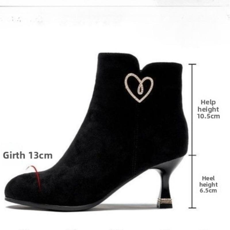Women's Boots Fashion Pointed High-heeled Short Boots Women Suede Casual Ankle Boot Plush Warm Winter Boots Botas Invierno Mujer