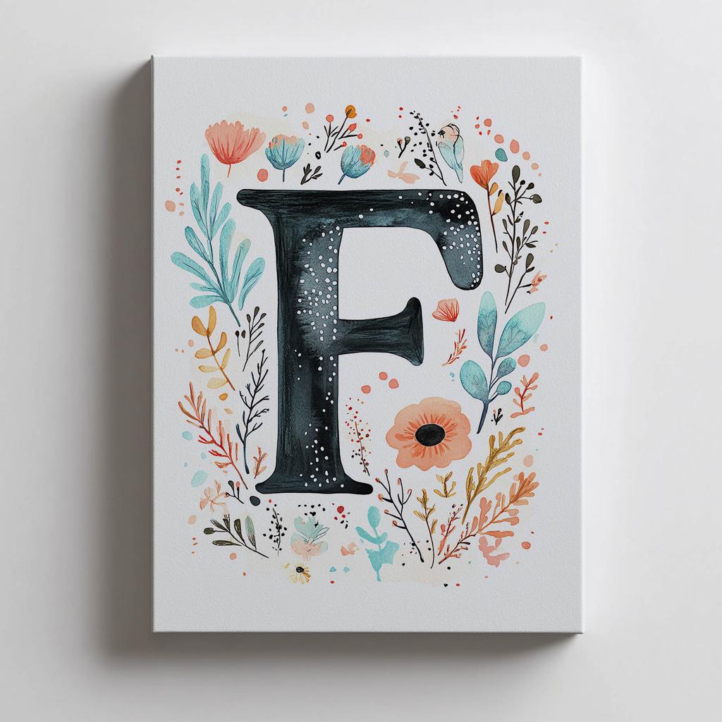 Plakat "F" Z Kolorowymi Kwiatami Plakat "F" Z Kolorowymi Kwiatami, 50X70 Cm, Rama Drewniana Jasny Dąb, Papier Matowy 230 Gsm