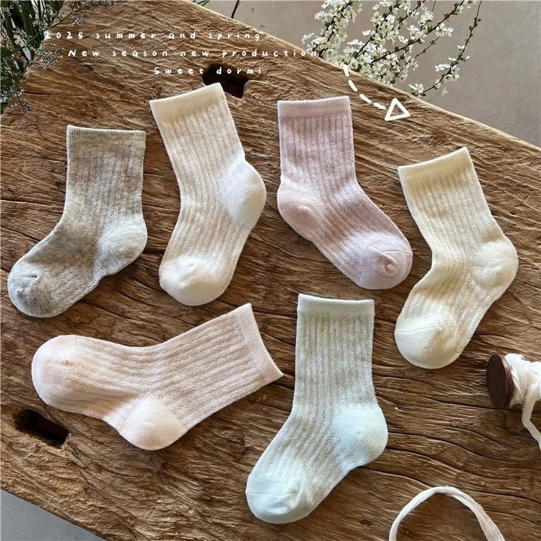 Children Summer Ultra-thin Ice Cream Colored Mesh Socks for Girls Solid Breathable Mid Tube Socks  New