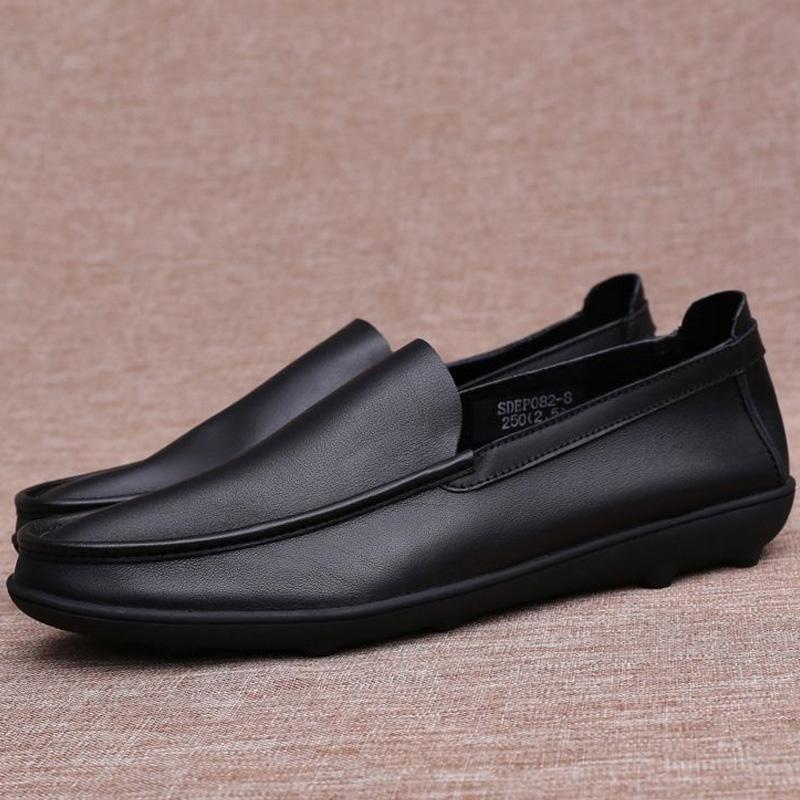 Spring Genuine Leather Men's Loafers Handmade Moccasins Casual Shoes Soft Sole Mens Business Flat Black Minimalist Leather Shoes