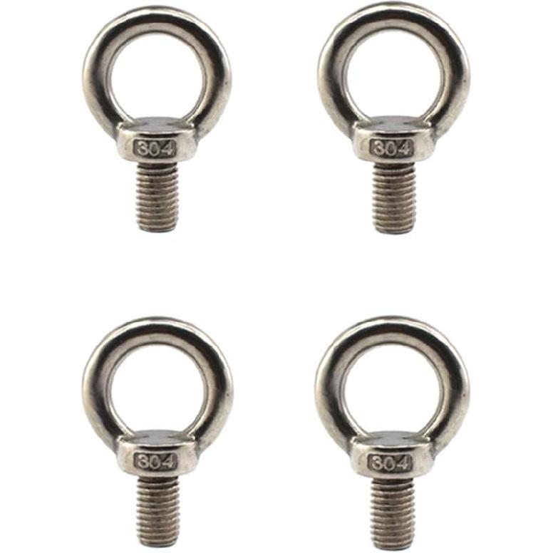 304 Stainless Steel M12 Lifting Rigging Eyebolt Ring Shaped with Lengthened Thread(40mm) Pack of 4 Pcs
