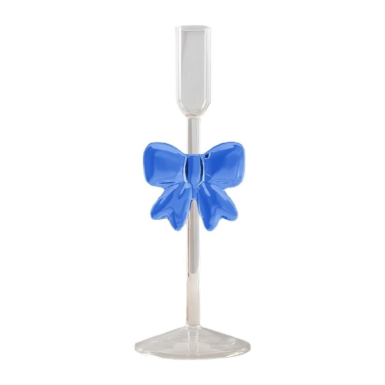 Bowknot Glass Taper Candle Holders Glass Candlestick Stand Decors Table Centerpieces for Christmas Event Parties Wedding