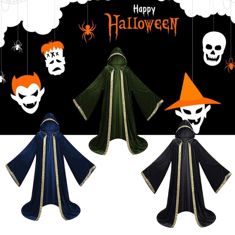 Halloween Death Cloak with Long Sleeve, Hooded Death Robe Cloak Meidieval Cape Costume for Adult Cosplay Party Halloween