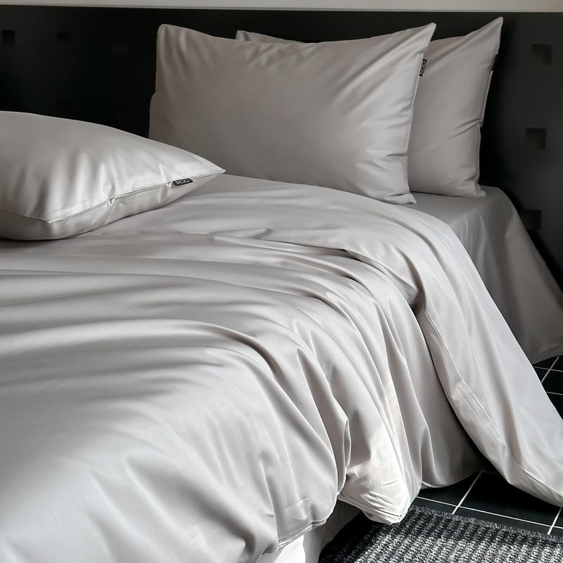 Set de lenjerie de pat de lux din bumbac 100% clasa A 100S satin bumbac egiptean 4 piese cu husă de pilotă și cearșaf cu elastic