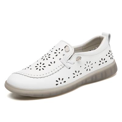 35-41 Women's Large Breathable Fashion Flat Leather Shoes with Hollow Out Shoes White Shoes Lefu Shoes