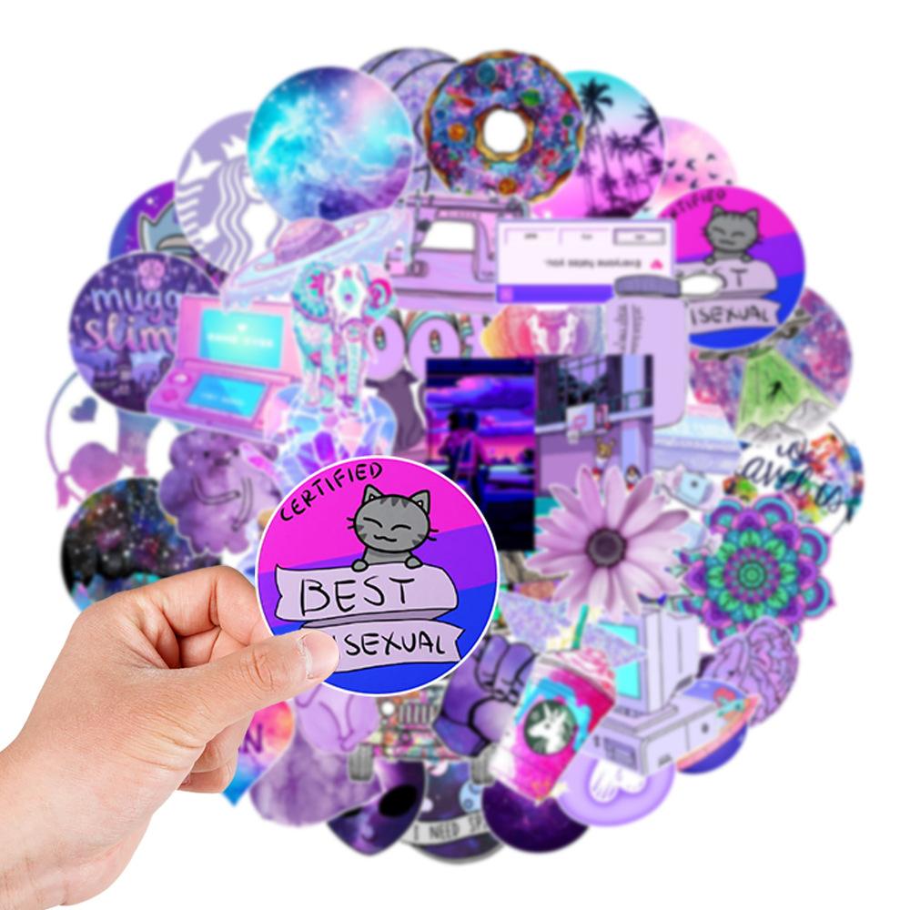 50 Purple Non-repetitive Graffiti Stickers Mobile Phone Stationery Laptop Suitcase Creative Waterproof Decorative Stickers