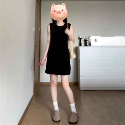 Black Design Sense Niche Sleeveless Straight Dress Women's Summer New Loose Meat Covering and Thin Vest Bottoming Skirt