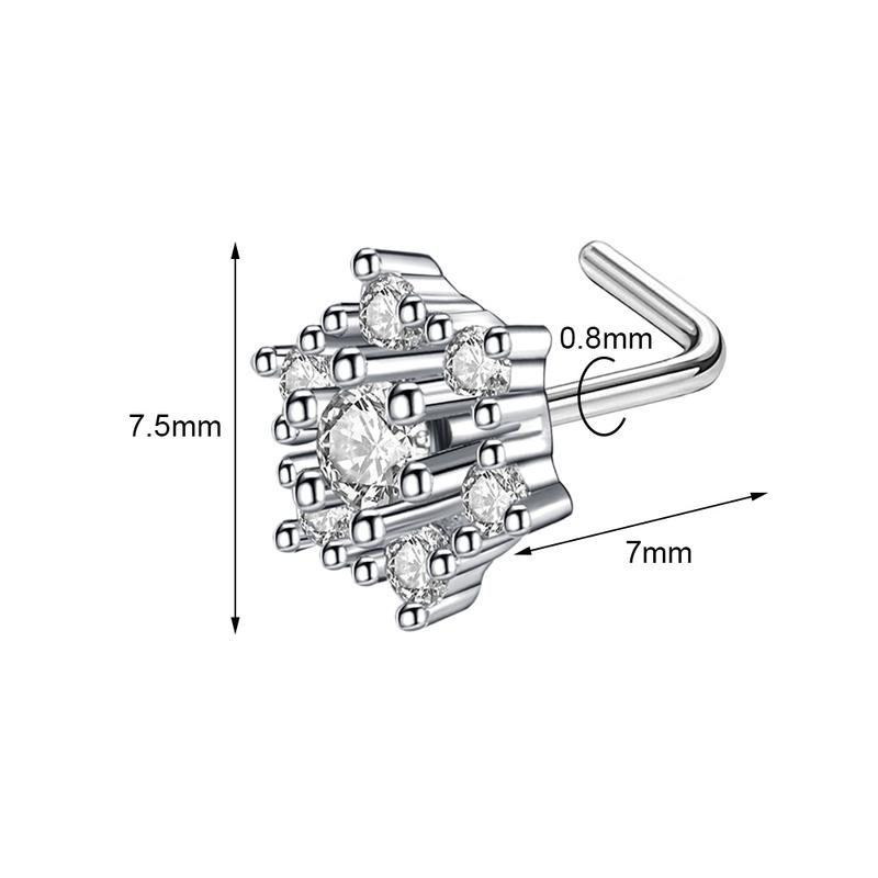 ZS 1 Piece Cute CZ Crystal Nose Stud L-Shape 20g Stainless Steel Nose Piercings Flower Moon Heart Shape Zircon Nostril Piercing