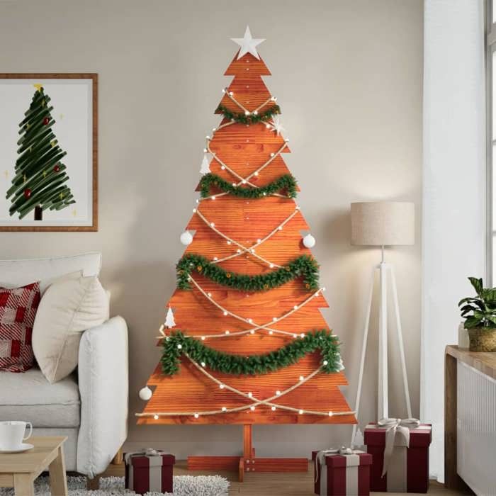 Sapin de Noël - vidaXL - 180 cm - Bois massif - Marron - Intérieur