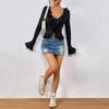 European and American women's clothing spring and summer ins fashion slim-fitting ruffle edge short long-sleeved t-shirt y2k top
