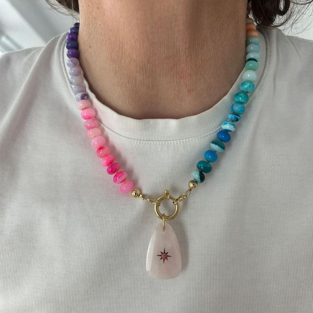 Colorful Rainbow Beaded Necklace Bohemian Choker Necklace New Flower Pendant Necklace  Jewelry