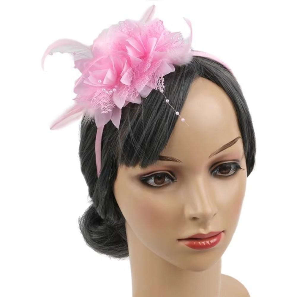 Floral Flower Headband Mesh 1920s Hair Accessories Retro Feather Hairpiece Wedding