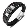 E-commerce Leather Bracelet Men's Stainless Steel Personalized Design Octagonal Star Multi-layer Woven Titanium