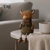 Warm Festive Room Accents Christmas Highland Cow Figurine, Cute Ornament with Retro Plaid Clothing for Farmhouse Holiday Charming Animal Art