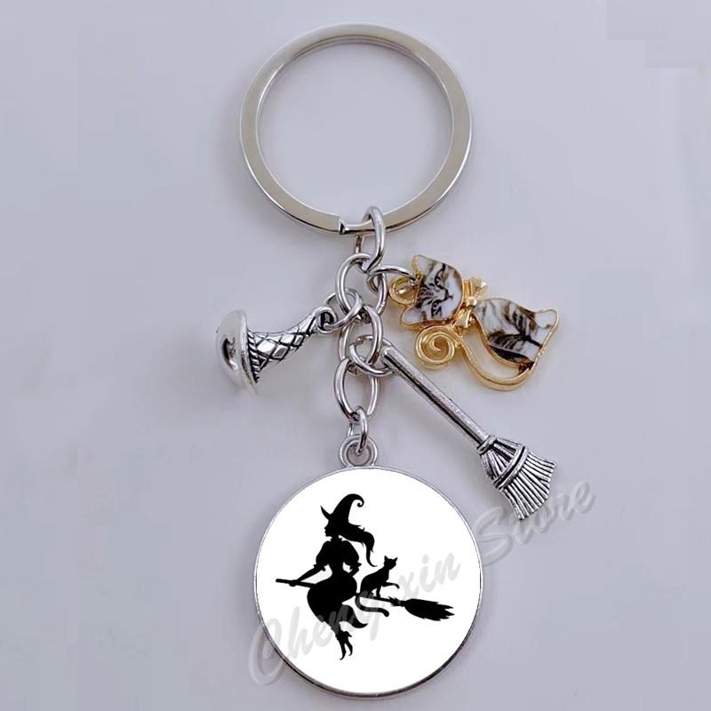 witch print print gothic glass cabochon halloween party wallet tote keychain best gift
