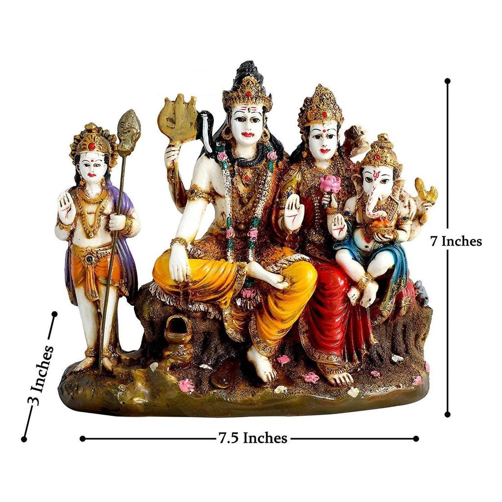 Hand Carved God Shiva Family Resin Statue Idol Sculpture Multicolor | Height 7 Inch/Religious Puja Item-Showpiece