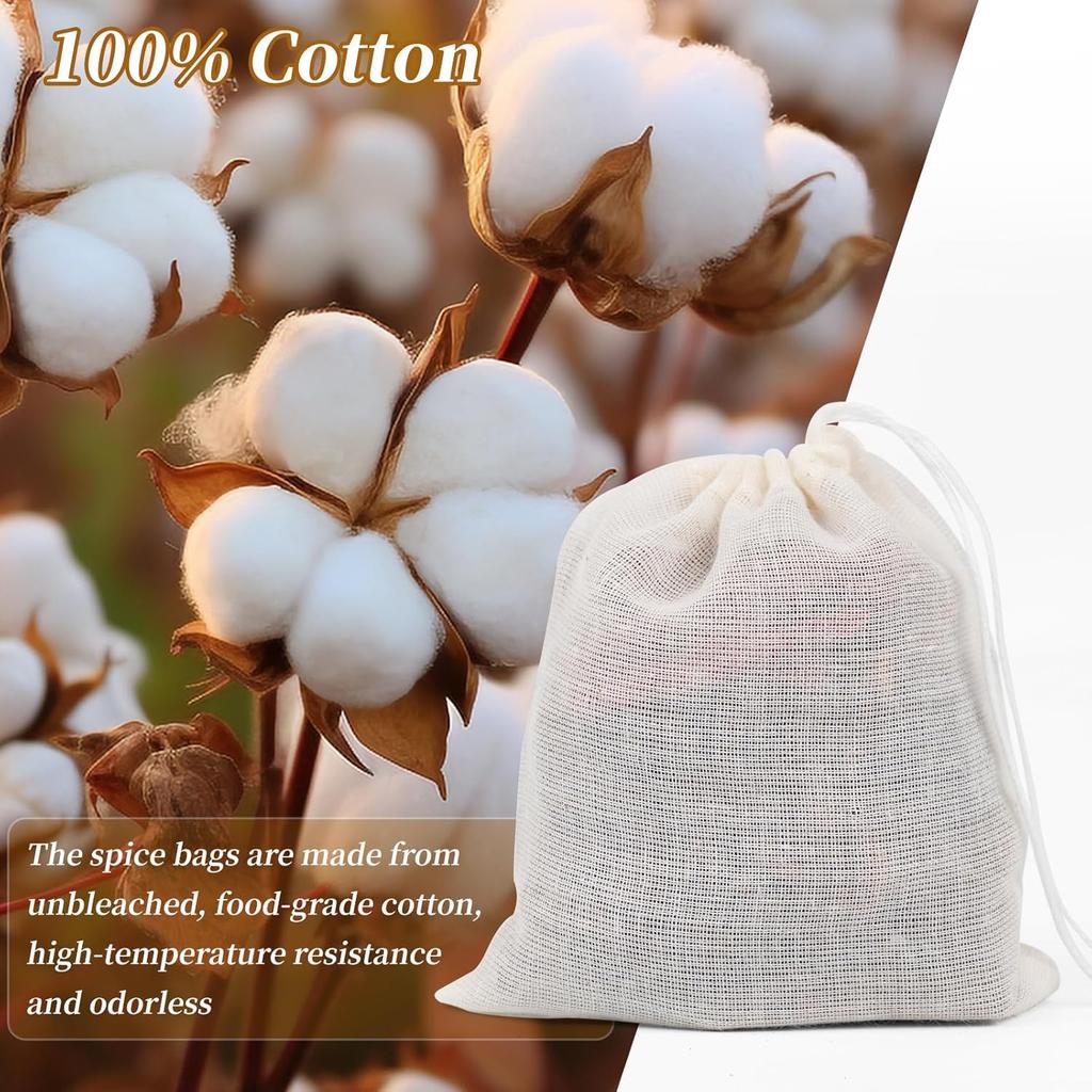 50 Pcs Muslin Drawstring Bags Reble Tea Bags Natural Cotton Unbleached Small Cheese Cloth Bag for Cooking Straining Soup Sachet Coffee Tea Brew Spice