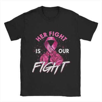 Vintage Fight Is Our Fight Breast Cancers  T-Shirt Men O Neck Cotton T Shirts  Short Sleeve Tees Plus Size Clothing