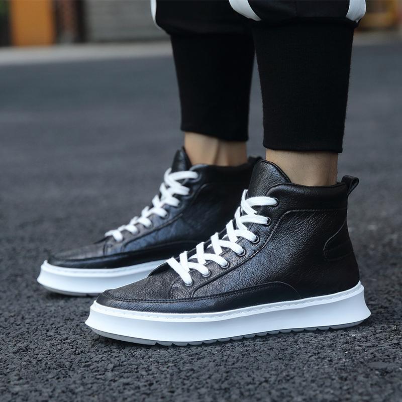 Leather Fashion High Top Shoes Men Lace-Up Mens Elevator Sneakers New Arrival Men Casual Shoes Hot Sale All-match Men's Boots