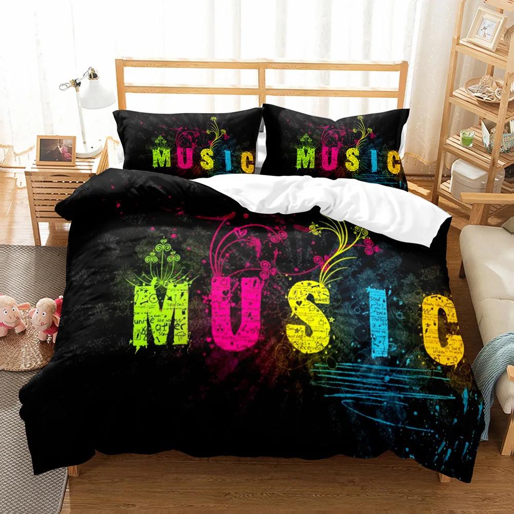 Comforter I Love Music Quilt Bedding Sets Cotton Home Textile 3D Print Music Lover Bedroom Comforter Set Queen Size Black