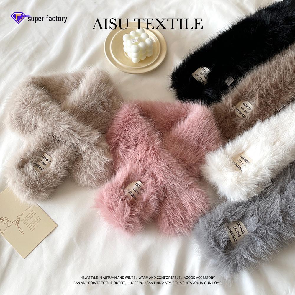 

Женский зимний плюшевый шарф-снуд из искусственного меха кролика рекс 80x10 cm чёрный