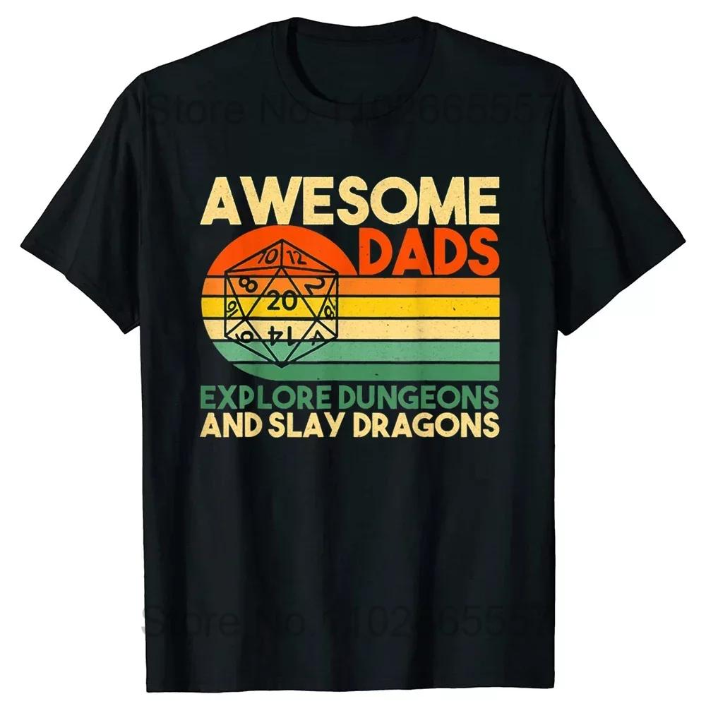 

Funny Awesome Dads Explore Dungeons DM RPG Dice Dragon T Shirts Summer Streetwear Short Sleeve Gifts T-shirt Mens Clothing 4XL