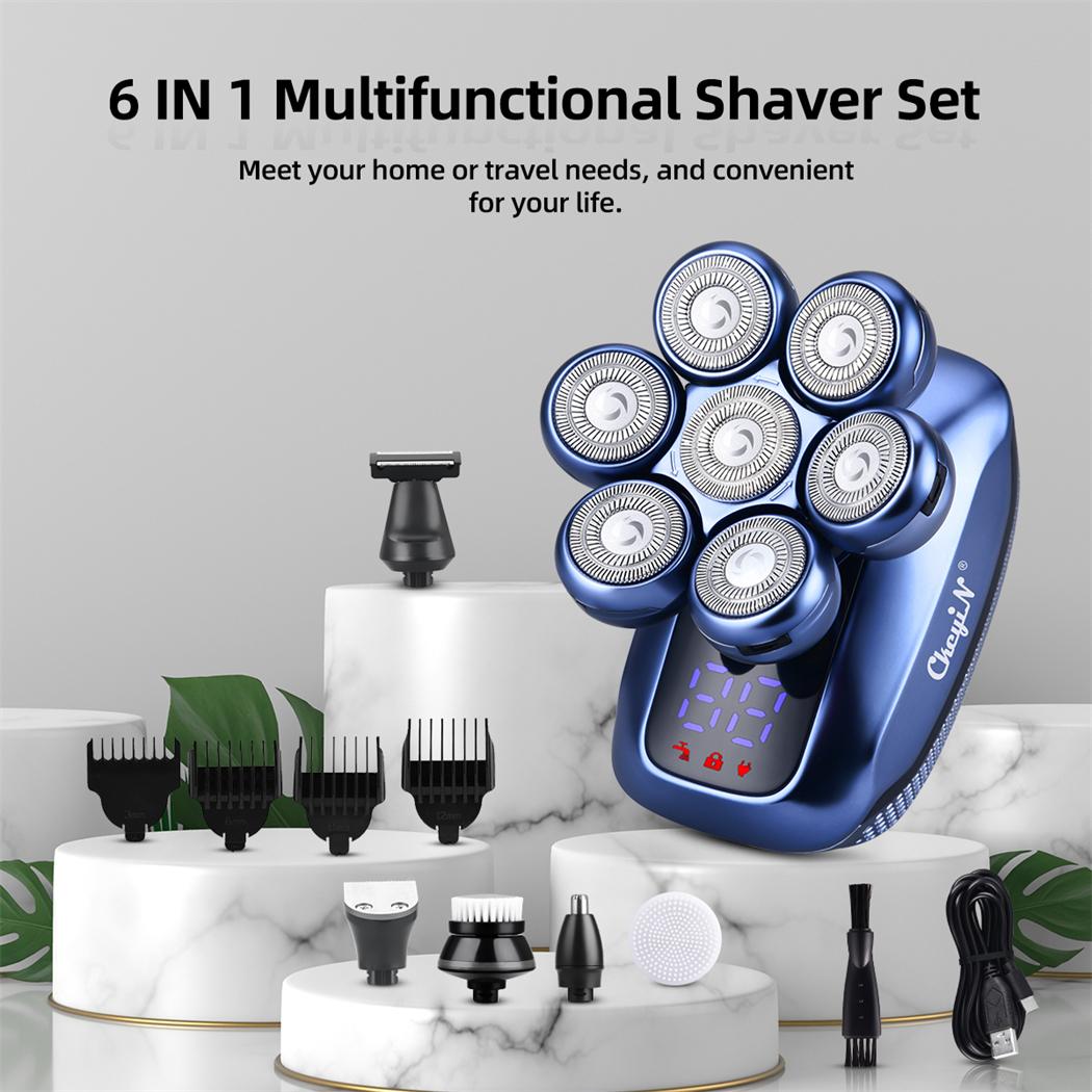 

CkeyiN 6 в 1 электробритва для мужчин машинка для стрижки волос 6 режущих головок машина для стрижки волос комплект поршневого триммера перезаряжаемый триммер для носа