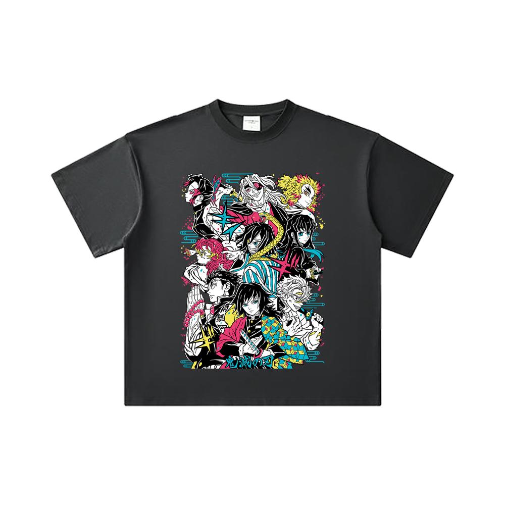 260 GSM Double Yarn 32 Count 100% Cotton Demon Slayer V2 Hashiras Print Unisex Heavy Cotton T Shirt