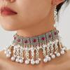 Bohemian Pearl Tassel Necklace & Earring Set In Ethnic Southeast Asian Style